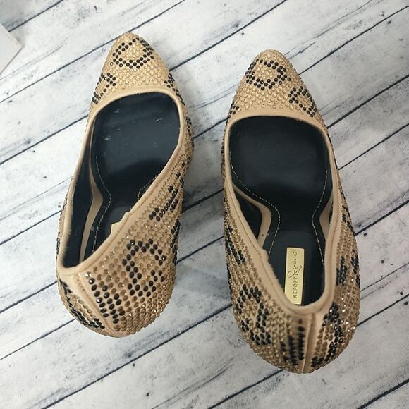 Report Signature Woman's SZ 6.5 Parker Gold Black Rhinestone Leopard Stilettos - Picture 5 of 9